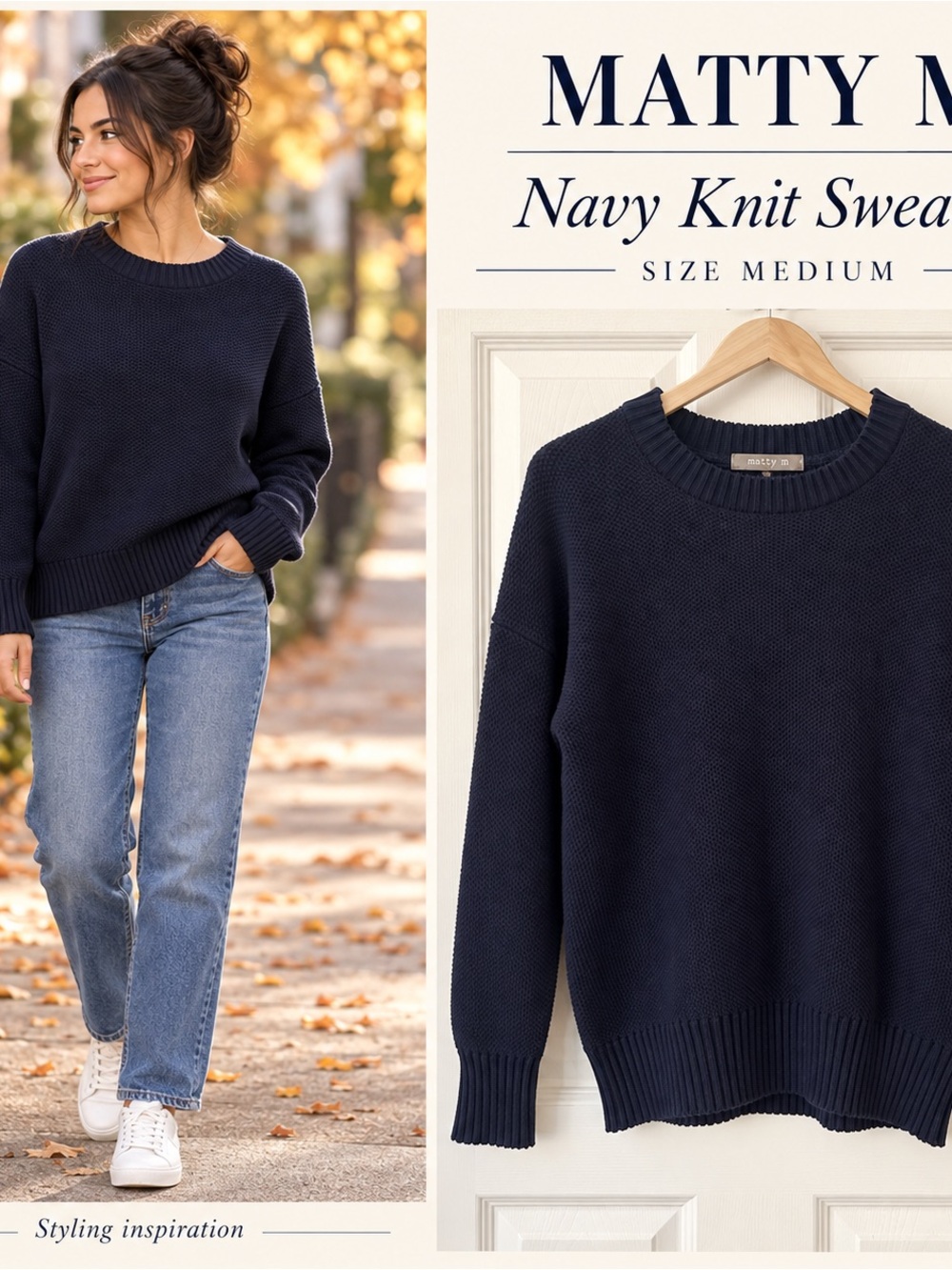 Matty M Navy Textured Crewneck Sweater